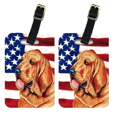Carolines Treasures Carolines Treasures LH9016BT Pair Of USA American Flag With Bloodhound Luggage Tags LH9016BT
